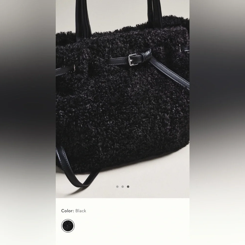 NWT new Anthropologie belted Sherpa tote bag crossbody black fuzzy